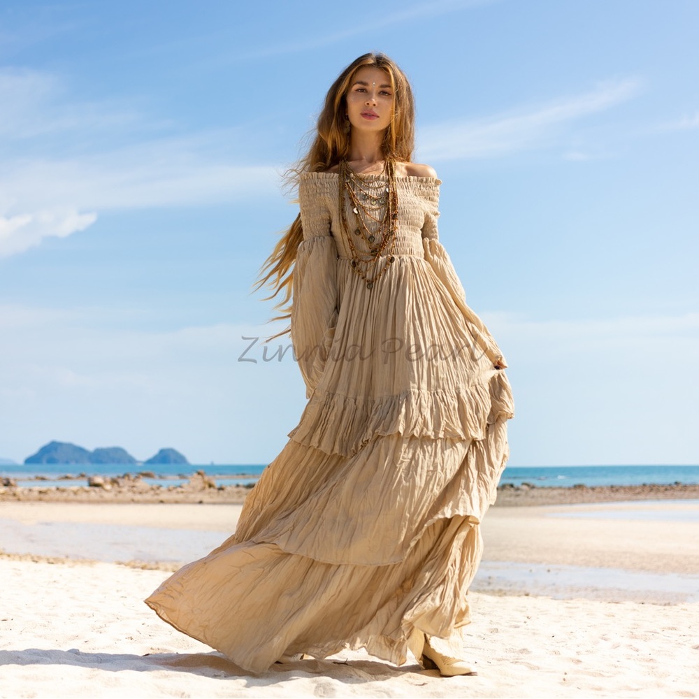 Lucia Off-Shoulder Wedding Dress Engagement Boho Maxi Dress Special Gift